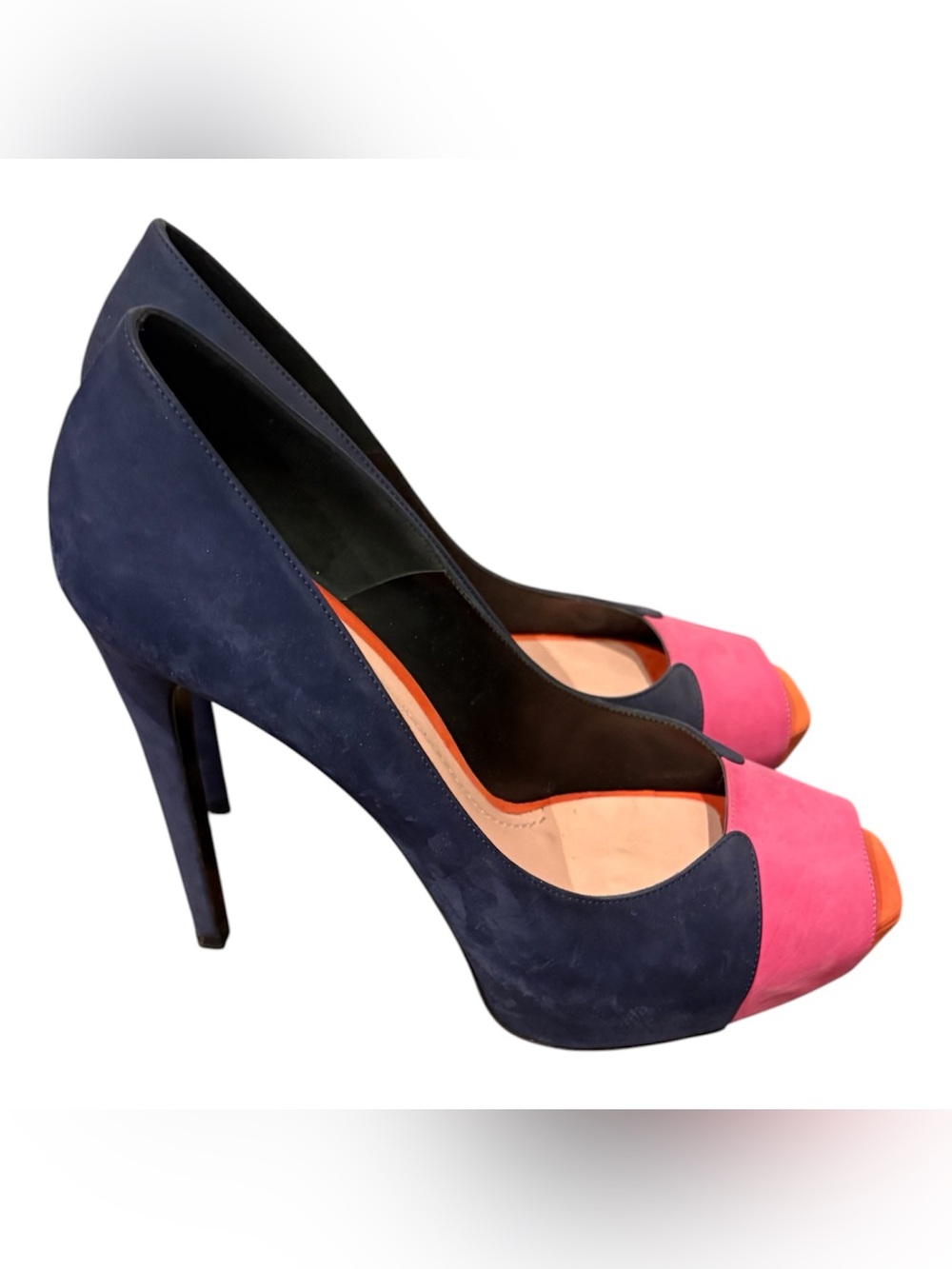 BARBARA BUI Colorblock Pink, Navy & Orange Peep-Toe Pumps - Picture 4 of 5